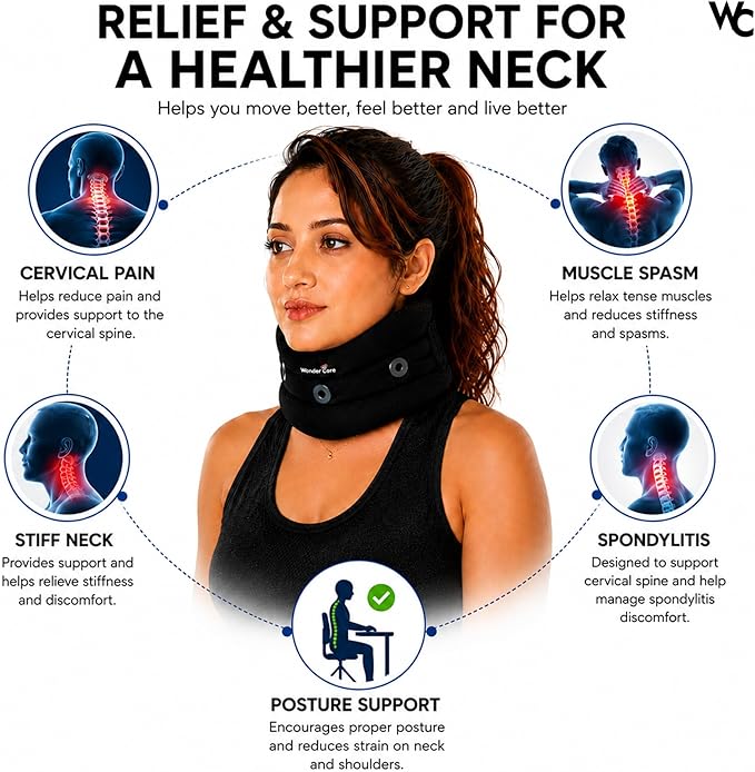 Wonder Care Neck Brace for Sleeping Cervical Collar Adjustable Neck Support Brace Relief Cervical Spine Pressure Ideal for Travel, Office Workers & Neck Injury Recovery, XX-Large