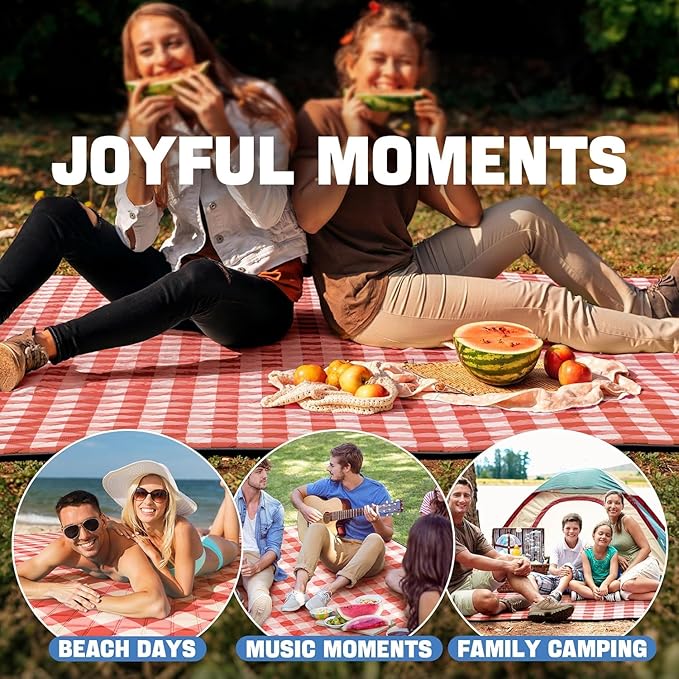 TigeJoy Extra Large Picnic Blanket Waterproof Foldable 60''x80'', Outdoor Picnic Mat Beach Blanket Sandproof for Park, Grass, Travel, Hiking, Camping Essentials, Gingham Picnic Blanket