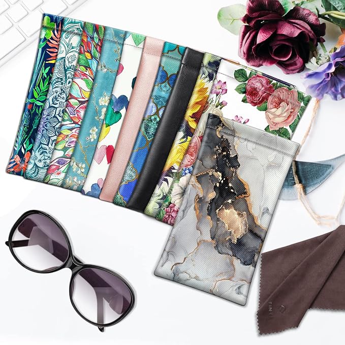 FINTIE Soft Eyeglasses Case with Cleaning Cloth, Portable Squeeze Top Vegan Leather Glasses Pouch, Sunglasses Eyewear Bag