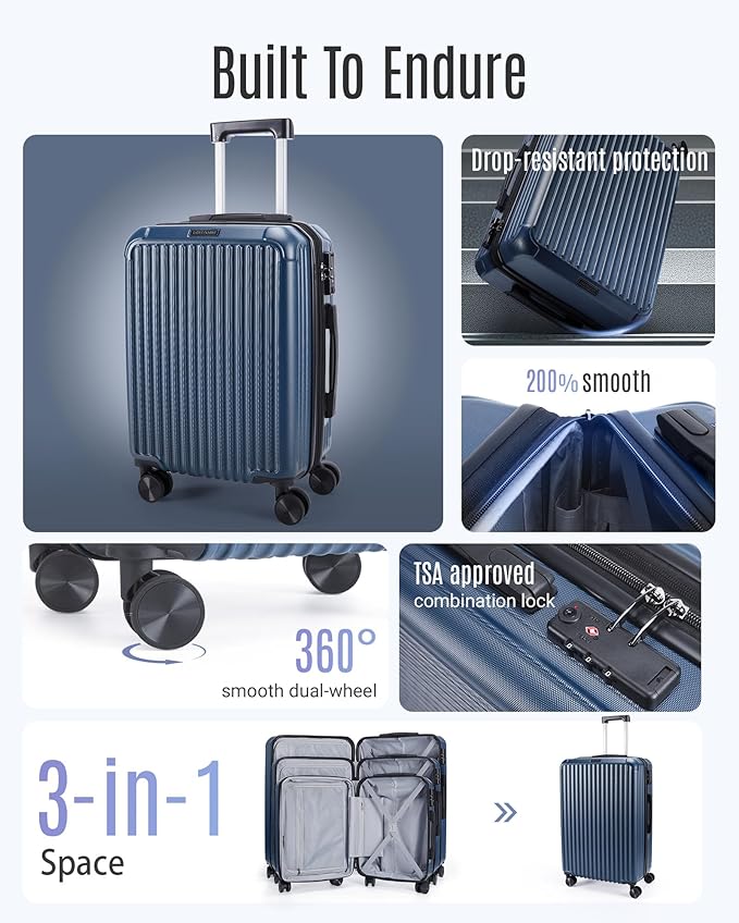 LIGHT FLIGHT Luggage Sets, Durable Hard Shell 3 Piece Set Suitcase with Spinner Wheels, Hardside Lightweight Luggage set with TSA Lock, Large Travel Luggage Set (20" 24" 28"),Fresh Ink Green