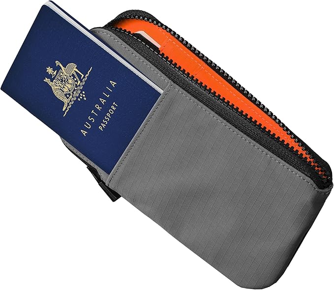 ALPAKA Zip Travel Wallet Grey Axoflux 210D - RFID Passport Holder, Self Locking Zipper Travel Wallet Tear Resistant Material, 4 Pockets and 2 Card Slots - HUB Accessories Compatible