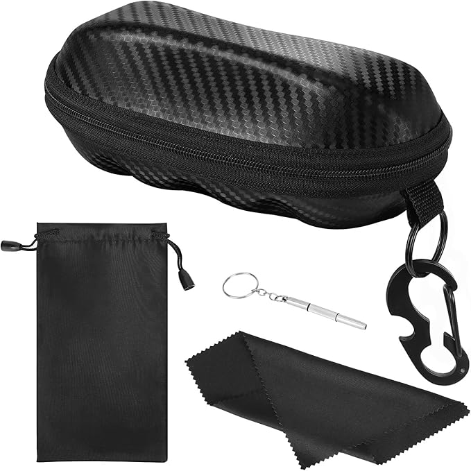 MoKo Semi Hard Shell Sunglasses Case, Unisex Protective Eyeglass Case Glasses Case Holder with Metal Hanging Hook