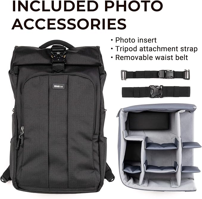 Think Tank FocusPoint 30L RollTop Camera Backpack - Greenway: Expandable Travel & Camera Backpack with Laptop Sleeve, Quick Side and Back Access, Rain Cover – Versatile Photography & Travel Bag