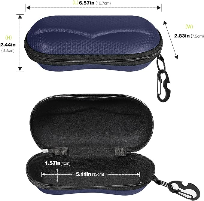 MoKo Semi Hard Shell Sunglasses Case, Unisex Protective Eyeglass Case Glasses Case Holder with Metal Hanging Hook