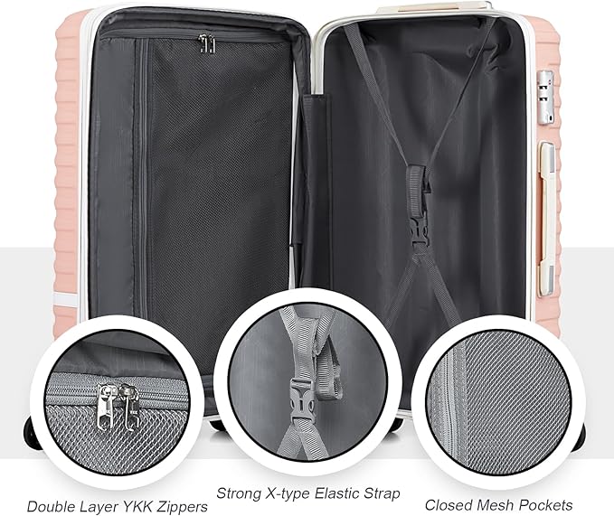 Joyway 24 Inch Checked Luggage, Expandable Suitcase with Spinner Wheel, 3 Piece Hard Shell Luggage Set with TSA Lock(Pink)