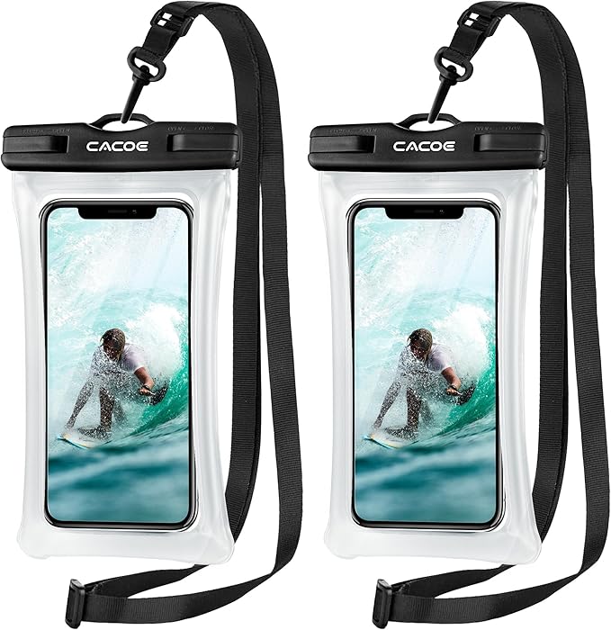 CACOE [Floatable] Floating Universal Waterproof Phone Case 2 Pcs-Up to 7.0",Phone Pouch with Adjustable Neck Lanyard,IPX8 Cellphone Dry Bags for Vacation Water Activities（Black+Black-#2）
