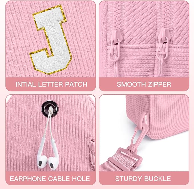 Viverte Small Corduroy Sling Bag Initial Crossbody Bag Fanny Pack for Girls Personalized Birthday Gifts for Teen Girls Gifts