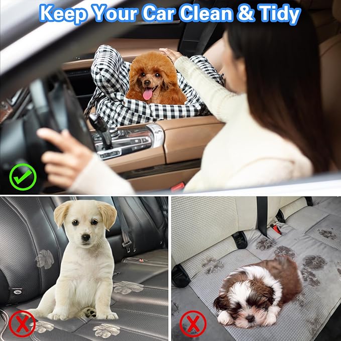 Dog Car Seat for Small Dogs, Portable Puppy Car Seat of Easy Installation, Fashionable Pet Carrier Bag with Large Pockets, Machine Washable Dog Booster Seat (Rose Red)