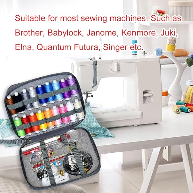Sewing Kit with Case Portable Sewing Supplies for Home Traveler, Adults, Beginner, Emergency, Contains 18 Sewing Thread, Scissors, Needles, Measure etc (Grey