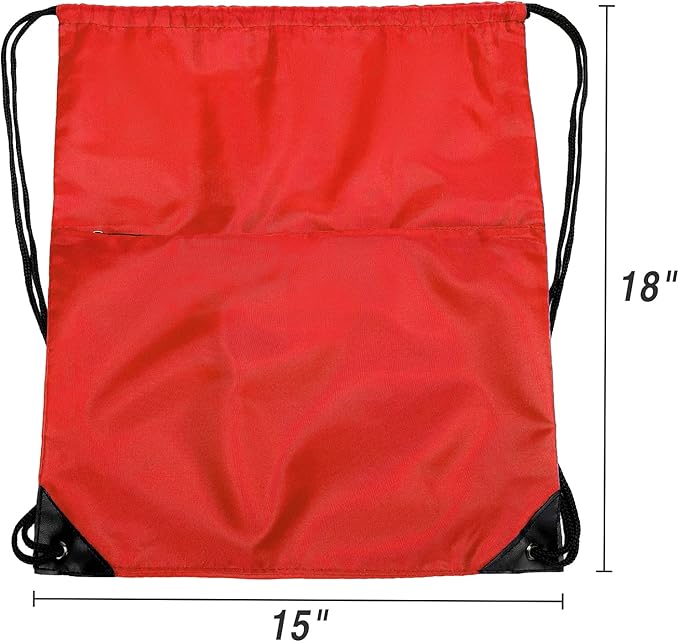 Drawstring Backpack Sports Water Resistant String Bag Sport Gym Sackpack for Women Men Large with Zipper, Red