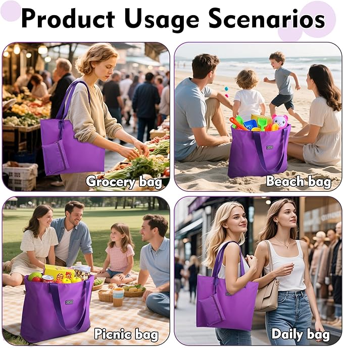 AOTIAN Heavy Duty 20 Liter Reusable Grocery Bags, Thickened Tear-Resistant Polyester Fabric Foldable Machine Washable Shopping Bags, Zipper Closure Water-Resistant Large Tote Bag Travel Gym Beach Bag