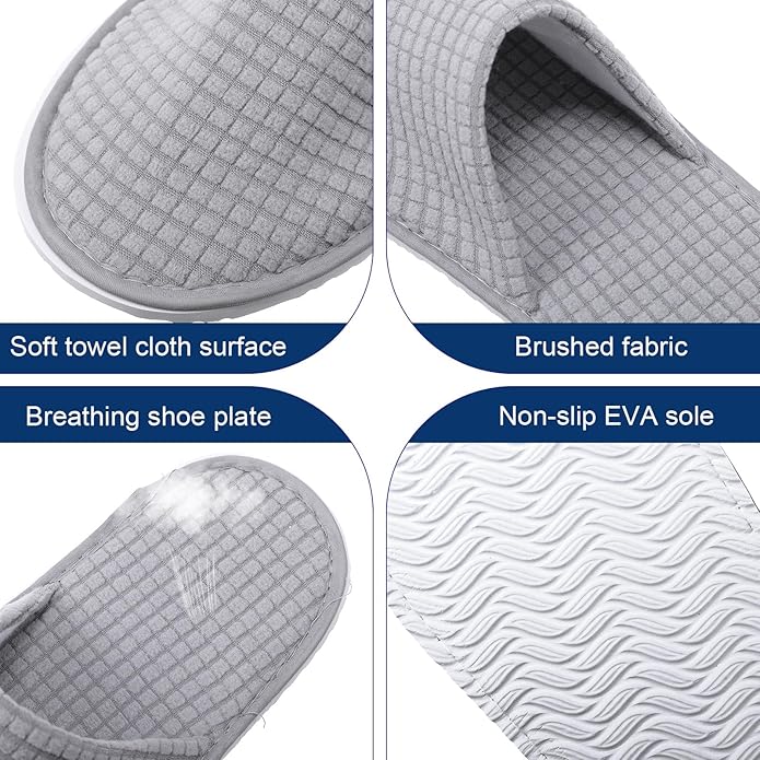 Geyoga 12 Pair House Slipper for Guest Non Slip Disposable Slipper for Travel Washable Reusable Closed Toe Hotel Bridesmaid Indoor Spa Wedding Party Shoeless Home