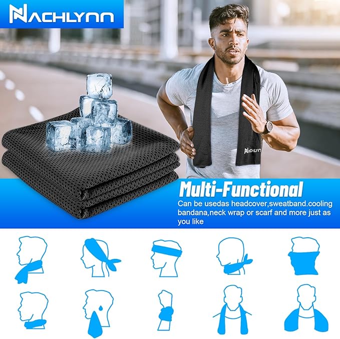 NACHLYNN 2pcs Cooling Towels for Neck and Face 40"x12" Cool Rags for Neck Instant Cooling Towel Soft Breathable Cold Cloths for Hot Weather Yoga Sports Running Fitness Workout Camping Golf