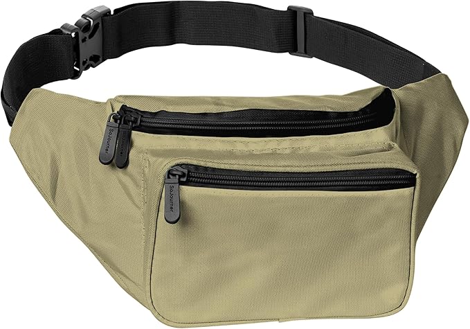 Olive Green Fanny Pack Belt bag - Crossbody Waist Bag for Men or Women - Hands-Free, Waterproof Large Bumbag for Hiking, Running, and Travel