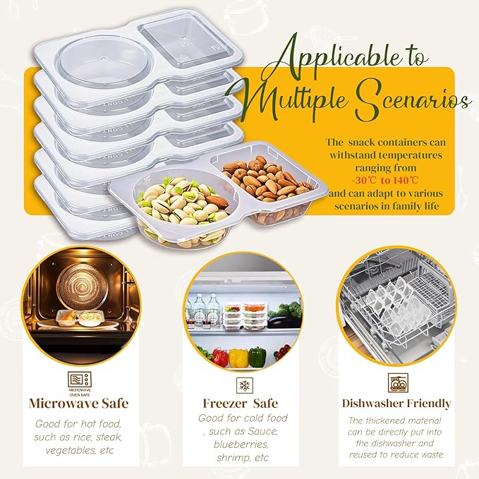 Reusable Snack Containers with Lids - 20PCS Leakproof 2 Compartment Containers for Portion Control, Mini Snack Containers for Meal Prep, Take Out Sauce, On-the-Go School, Travel