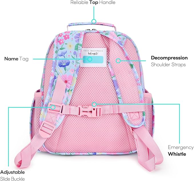 mibasies Kids Backpack for Girls: Girls Backpack 5-8 - Kindergarten Elementary School Bookbag for Girl - Flower Light Blue