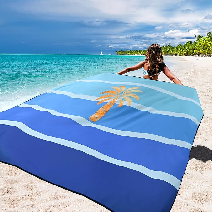 WIWIGO Beach Blanket Waterproof Sandproof Beach Mat 79" X 83"/10'x9'for 2-8 Adults Quick Drying Outdoor Picnic Mat Beach Accessories for Travel, Camping, Hiking