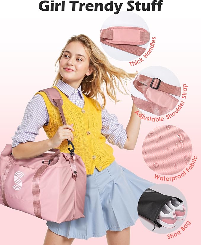 Birthday Gifts for 8 9 10 11 12 13 14 Year Old Girls,Travel Duffel Bag, Personalized Weekender Bag, Monogram Overnight Bag, Niece Gift Dorm Room Essentials For Girls Gifts (Letter F)