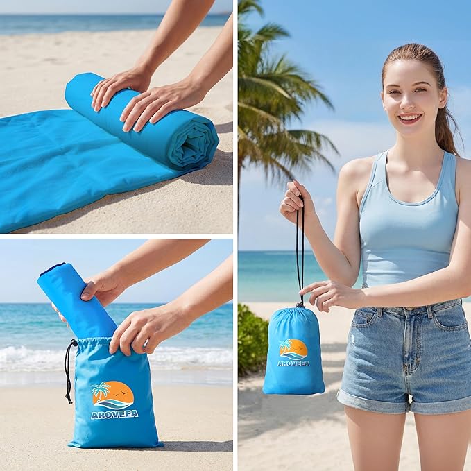 Aroveea Beach Blanket Waterproof Sandproof 1-7 Adult Oversized 78''X81''/10'X9' Lightweight Durable Compact Sand Free Beach Mat for Travel Camping Hiking Picnic Blanket