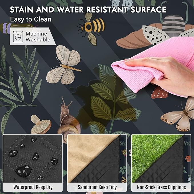 Mushroom Picnic Blankets Waterproof Foldable, 80″X80″ Extra Large Picnic Mat Insect Outdoor Blanket for Grass, Packable Beach Blanket Sandproof Picnic Accessories for Camping Music Festival Park Lawn