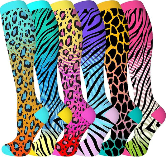 bropite Flora Compression Socks for Women & Men-Knee high 6 Pairs 20-30mmhg Support Running Nurse Travel