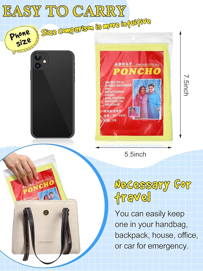 40 Pack Disposable Rain Ponchos for Adults Disposable Ponchos Pack with Drawstring Hood Elastic Sleeves Raincoat for Camping