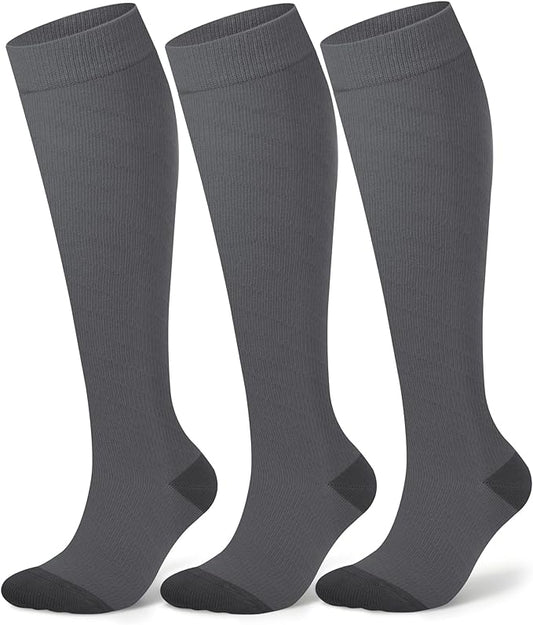 Compression Socks for Women 15-20 mmHg, Viscose from Bamboo, 3-Pair Knee High for Flying, Work & All-Day Comfort