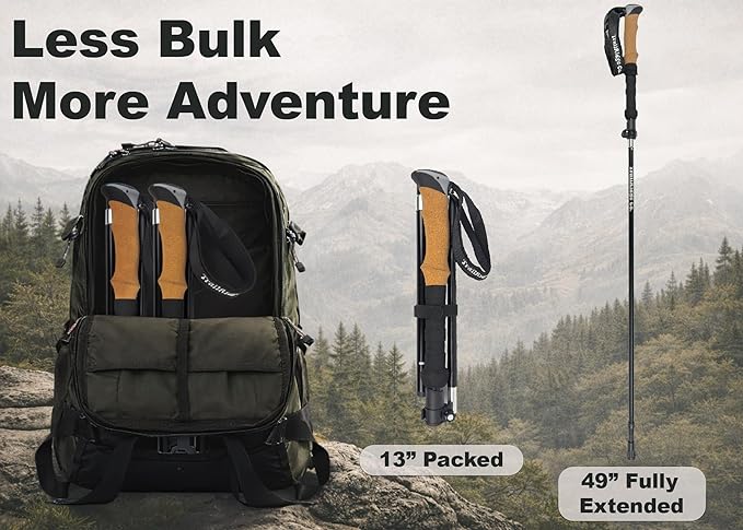 Trekking Poles (2-Pack) – Lightweight Aircraft-Grade Aluminum Hiking/Walking Sticks, Quick-Lock Adjustable with Cork Handles for Men & Women