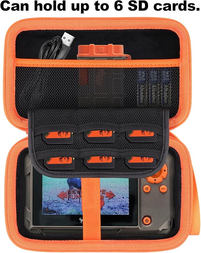 co2CREA Hard Case Replacement for Wildgame Innovations Trail Pad VU60 / Stealth Cam SD Card Reader Viewer 4.3" LCD Screen, Black Case + Orange Zipper