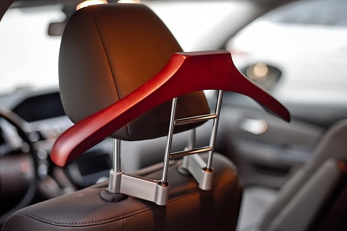 Maxsa 20022 Car Butler Coat Hanger for Cars, Perfect for Suit, Jacket, Overcoat, Shirt, Purse, Accessories, Premium Solid Wood and Metal Design, Durable and Elegant Seat Organizer, Brown (Pack of 10)