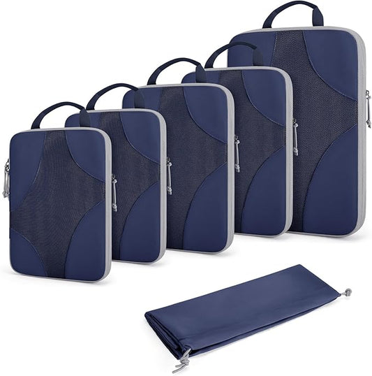 BAGSMART Compression Packing Cubes for Travel, 6 Set/14 Set Compressible Luggage Organizer for Cruise Ship, Lightweight Travel Essentials (1L+2M+2S+Shoe bag+Drawstring bag+Toiletry bag+6Plastic bags)