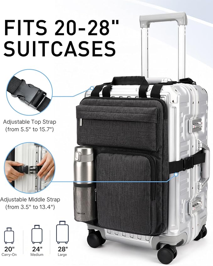 BS-VOG Over Luggage Organizer for Carry On Bag with Cup Holder, Travel Organizer for Suitcase, Adjustable Straps Suitcase Bag, Carry On Storage for Laptop, Fits 20-28 Inch Luggage