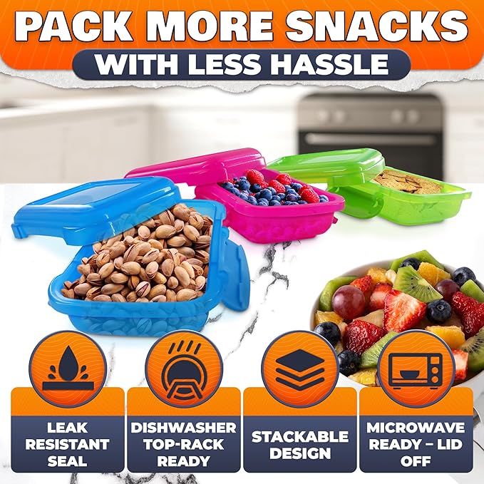 6 Pcs Lock Top Snack Containers with Lids – 4.6 Oz Small Snap Storage Containers – Microwave and Dishwasher Safe, 2 Side Clips for Sauces, Pastes, Spreads, Snacks | Kitchen, Travel, Office, Crafts