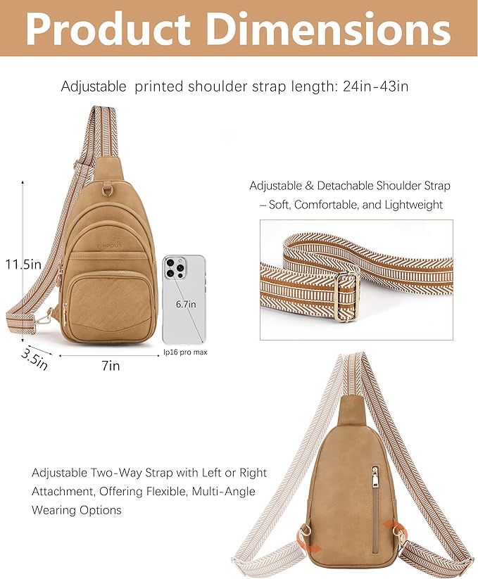 Anti Theft Crossbody Bags for Women, RFID Vegan Leather Sling Purse for Travel, Chest Bag, Cross Body Purses & Fanny Packs(Camel)