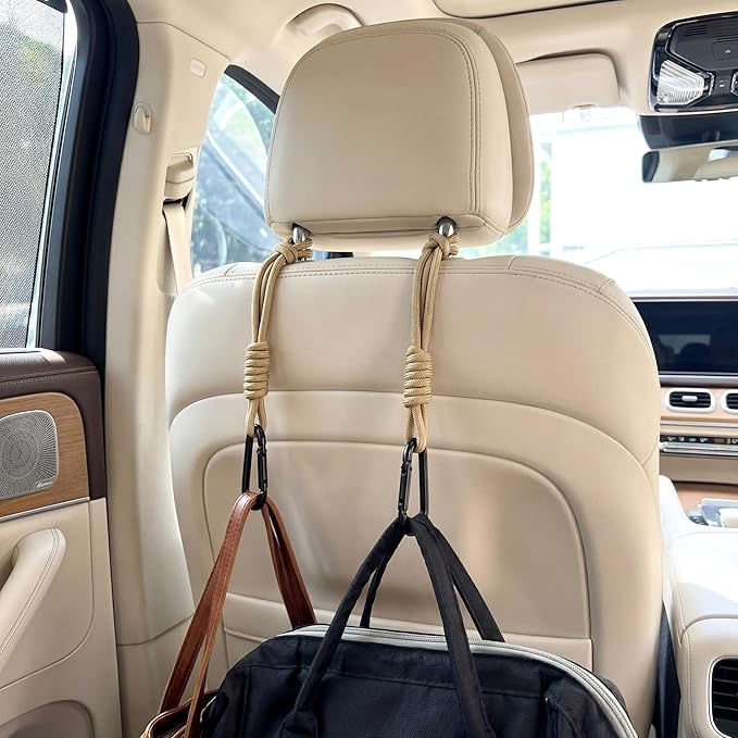 360° Rotating Car Seat Headrest Hooks, Universal Car Organizer Hooks for Bags and Groceries, Pink 2pc
