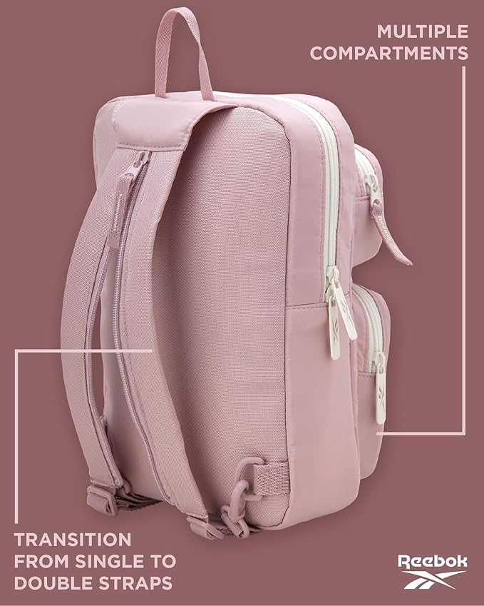 Reebok Unisex Crossbody Bag - Convertible Compact Durable Cross Body Bag for Women and Men - Gym and Travel Essentials, Size One Size, Mikayla Ashen Lilac