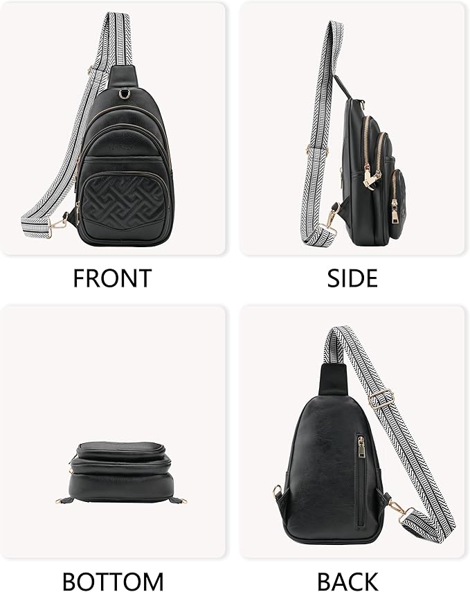 Anti Theft Crossbody Bags for Women, RFID Vegan Leather Sling Purse for Travel, Chest Bag, Cross Body Purses & Fanny Packs(Black)