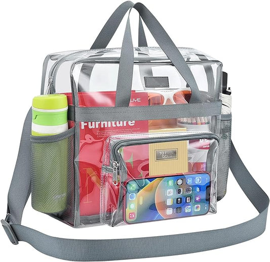 Bagenius Clear Tote Bag Stadium Approved, Game Day Satchel Bag with ‌Non-detachable Reinforced Strap for Concert, Work, Sport
