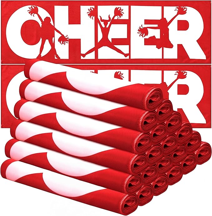 24 Pcs Cheerleader Cooling Towel Cheer Gifts Bulk for Team Cheer Sports Gifts with Bags 40" x 12" Breathable Chilly Microfiber Cooling Towel for Yoga Sport Gym Party Favor (Red)