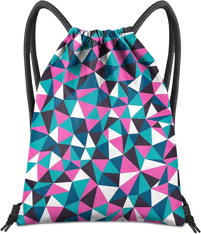 Drawstring Backpack for String Bag Waterproof Cute Sports Beach Swimming Travel (13"×17")-Geometry