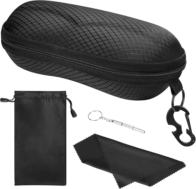 MoKo Semi Hard Shell Sunglasses Case, Unisex Protective Eyeglass Case Glasses Case Holder with Metal Hanging Hook