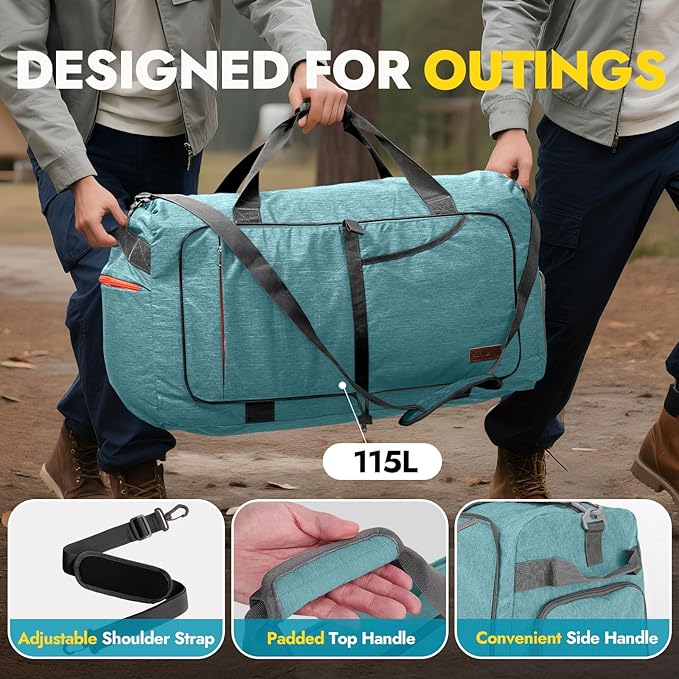 Canway 115L Travel Duffel Bag, Foldable Weekender Bag with Shoes Compartment for Men Women Water-proof & Tear Resistant