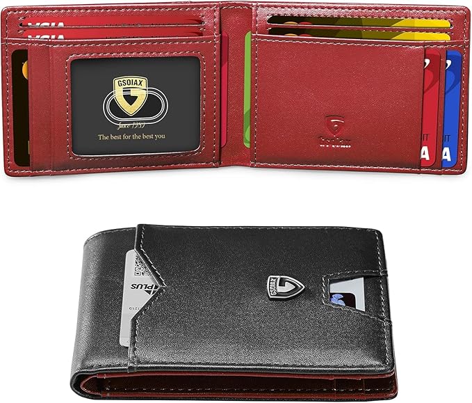GSOIAX Slim Wallet for Men Rfid Blocking Leather Bifold Front Pocket Carbon Fiber Men's Money Clips Credit Card Holder With Gift Box