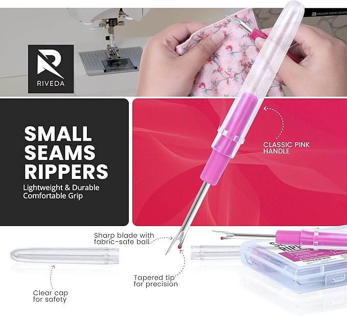 Seam Ripper Kit 7 Pcs - 1 Large, 1 Ergonomic, 2 Small Seam Rippers, Thread Cutter, Scissor, Measuring Tape - Sewing Accessories for Notions Quilting Crafts