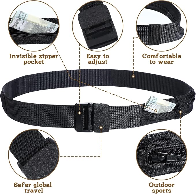 ElevateTech Travel Money Belt, Hidden Money Pouch with Secret Compartment Anti-Theft Nylon Security Waist Wallet with Zinc Alloy Buckle for Business Travel Daily Working, Gift for Dad Boyfriend Men