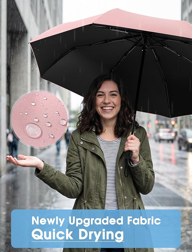 Yoobure Compact Travel Umbrella - Windproof Umbrellas for Rain, Small Portable UV Umbrella for Sun Protection, Folding Automatic Umbrellas in Lightweight for Car, Backpack, Walking, Kids, Women