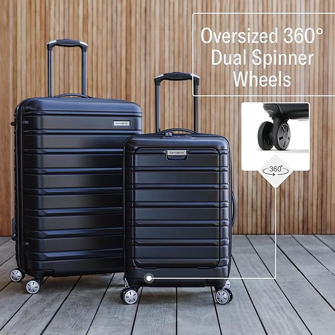 Samsonite Omni 2 Hardside 3 Piece Set - Includes Global Carry-On, Medium, & Large Checked Suitcases - 360° Dual Spinner Wheels - Integrated TSA Lock & Expansion - Amazon Exclusive - Midnight Black