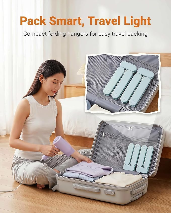 Foldable Travel Hangers with Clips 5 Pack Adjustable Collapsible Cruise Essentials 2026 - Portable Space Saving Travel Must Haves for Hotel Cruise Ship RV Dorm Room with 10 Non-Slip Clips & Shoe Hooks