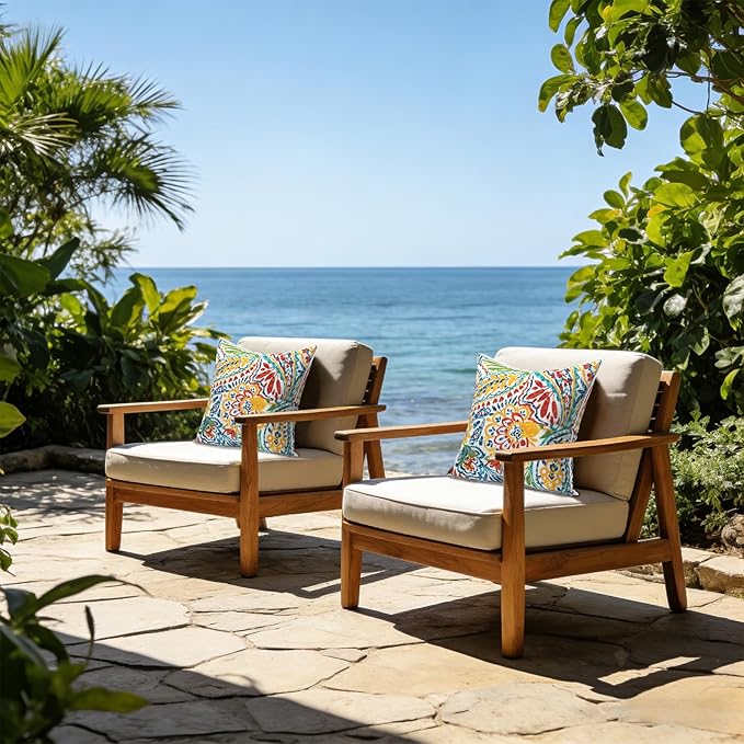 LVTXIII Outdoor Throw Pillows 20x20 Patio Waterproof Square Pillows with Piping Fade Resistant Accent Pillow for Spring Summer Garden Decoration, Set of 2, Paisley Multi