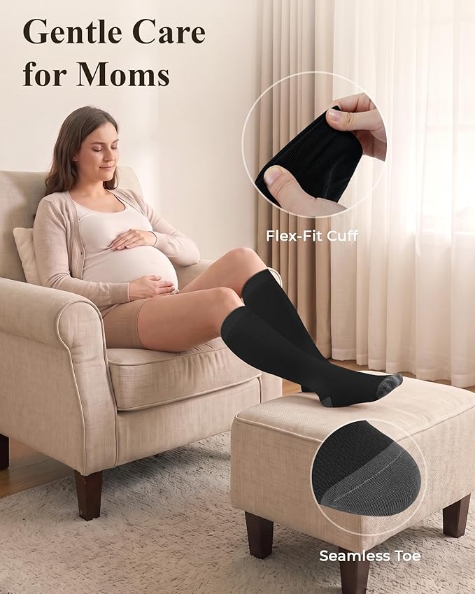 Compression Socks for Women 15-20 mmHg, Viscose from Bamboo, 3-Pair Knee High for Flying, Work & All-Day Comfort